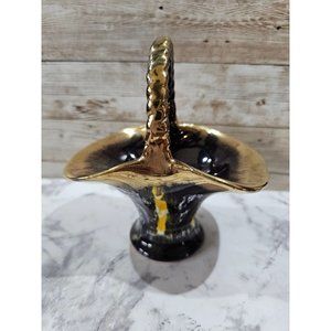 Vintage Forest Lava Glaze Lusterware 5" Basket Brown Yellow Gold #733
